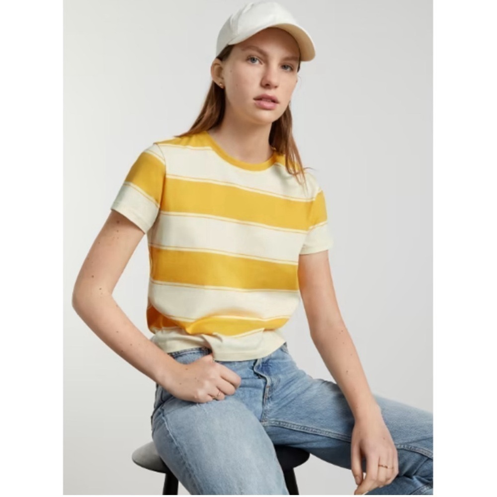 Everlane Organic Cotton Box-Cut Tee Yellow Stripe Sz. XXXL - Picture 4 of 11